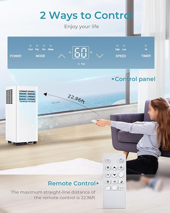 EUHOMY 10000 Btu Portable Air Conditioners, 4 in 1 Portable AC with Cool, Dry, Fan, Sleep Modes, Room Air Conditioners with 52dB & 24H Timer, with Remote, for Bedroom, Rooms, Apartment up to 450 Sq.Ft