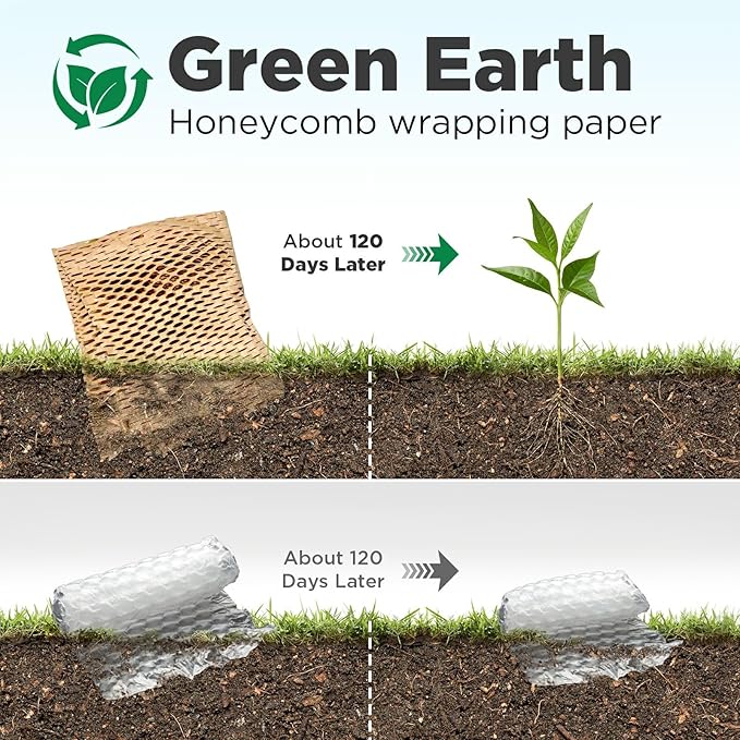 Honeycomb Packing Paper, 12"x200' Black | Perforated Honeycomb Packing Paper Recyclable Moving Supplies for Shipping & Moving | Plastic-Free Alternative to Bubble Cushion Wrap with 36 Fragile Stickers