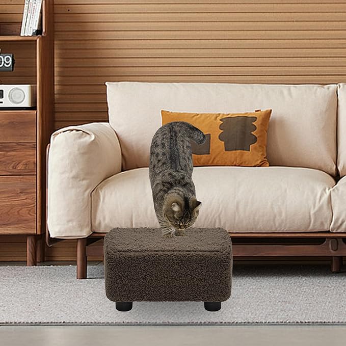 CAROLMADE Small Foot Stool Ottoman Footstool with Legs Under Desk Footrest for Living Room Bedroom and Office, Soft Brown