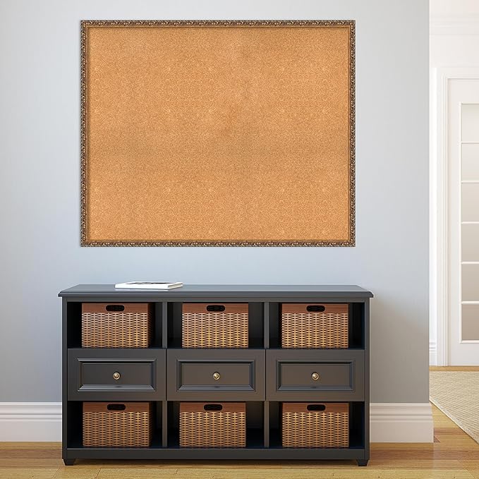Amanti Art Natural Cork Board for Wall, 38x46 Vision Board with Bronze Frame, Oversize Corkboard Office Decor for Home Organization, Traditional Corkboard Pinboard to Display Items for Home