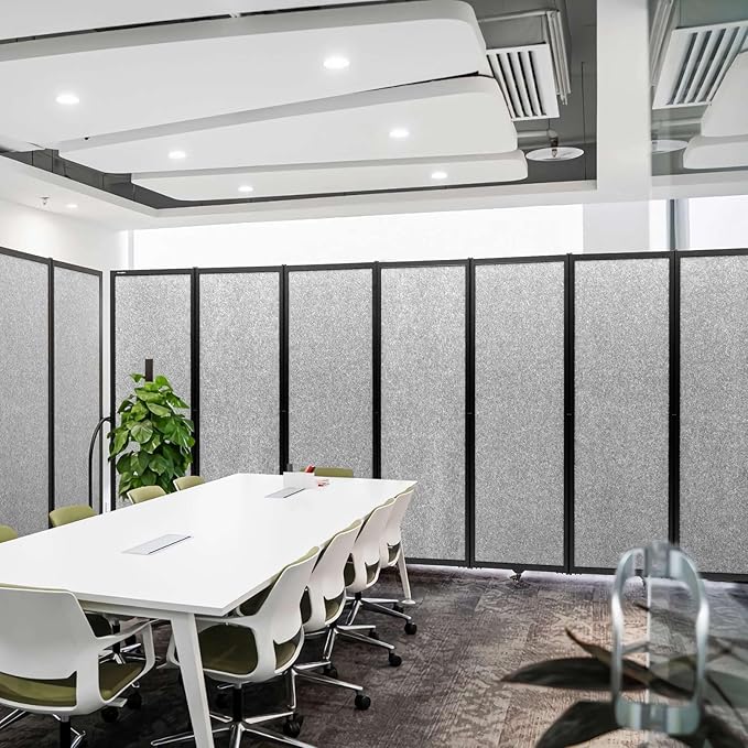 Folding Room Partition,Privacy Room Screen with Arms,Office Dividers Partition Wall,14'3"L* 6'7"H,Light Grey