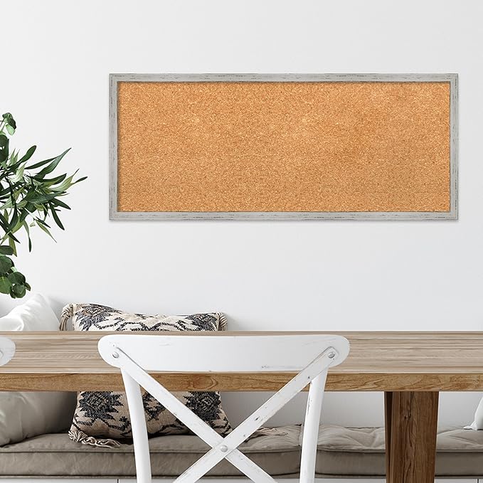 Amanti Art Natural Cork Board for Wall, 13x31 Vision Board with White Frame, Medium Corkboard Office Decor for Home Organization, Cottage Corkboard Pinboard to Display Items for Home Organization in