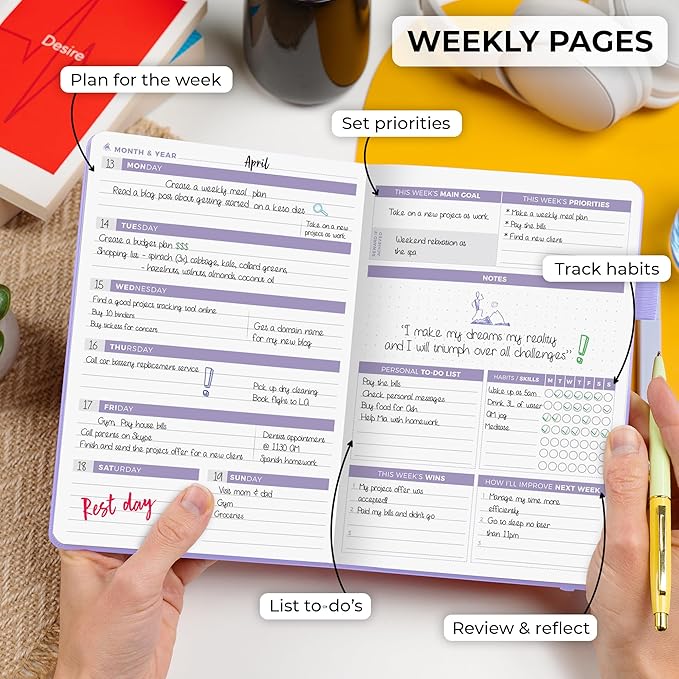 Clever Fox Planner 2nd Edition – Colorful Weekly & Monthly Goal Planner, Time Management & Productivity Organizer, Undated, A5 (Lavender)