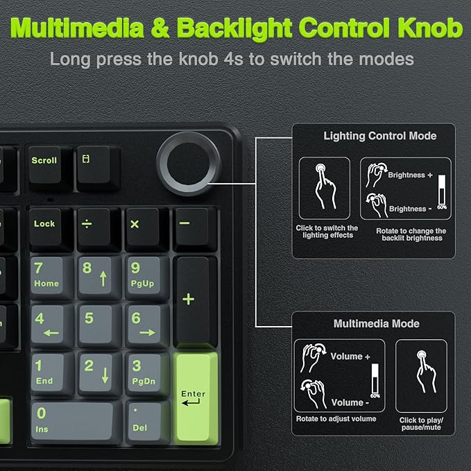 AULA F99 Pro Wireless Mechanical Keyboard with Knob,Tri-Mode BT5.0/USB-C/2.4GHz Hot Swappable Custom Keyboard,Pre-lubed Linear Switches,RGB Backlit Computer Gaming Keyboards