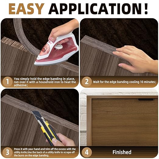 GSCIT Club Walnut Edge Banding, 1 1/2 inch x 250ft roll of Veneer Plywood Edge Banding Preglued Flexible, Wood Tape Banding for Cabinet Repair