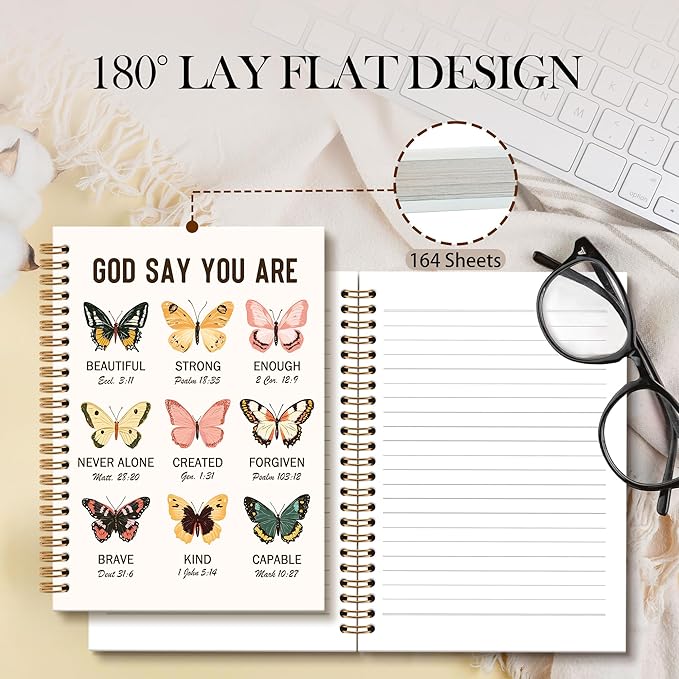 Butterfly Bible Notebook Journal - Christian Spiral Notebook, Bible Notebooks for Note Taking, God Say You are Butterfly Notebooks Gifts for Women, Christian School Office Supplies, 6x8.2In