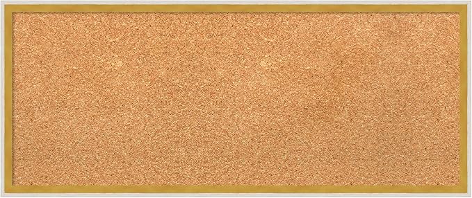 Amanti Art Natural Cork Board for Wall, 13x31 Vision Board with White Frame, Medium Corkboard Office Decor for Home Organization, Modern Corkboard Pinboard to Display Items for Home Organization in