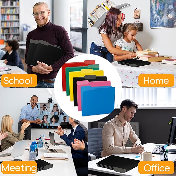 100 Packs Black File Folder,File Folders Letter Size,1/3-Cut Tabs,8.5x11 File Folders for Office,School and Home,Organizer File Folder