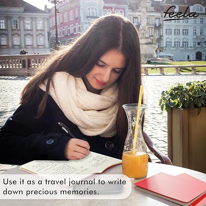 16 Pack Soft Cover Journal Bulk, Feela Lined Notebooks College Ruled for Work for Women Girl Writing, Blank Travel Journal Note Taking Notebook School Business Supplies, 8.2” x 5.5”, A5, Red