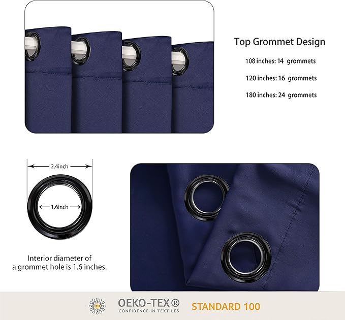 BONZER Room Divider Curtain Total Privacy Wall Wide Thermal Insulated Blackout Curtains for Slide Window, 96L x 108W Inch (8L x 9W ft), 1 Panel, Navy