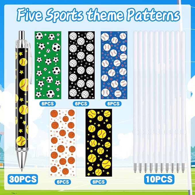 30 PCS Sports Party Favors Ball Theme Ballpoint Pens Ball Gifts for Team with 1mm Black Ink Replaceable Ballpoint Pen Refill for Prize Team School Office Supplies(sports,30)
