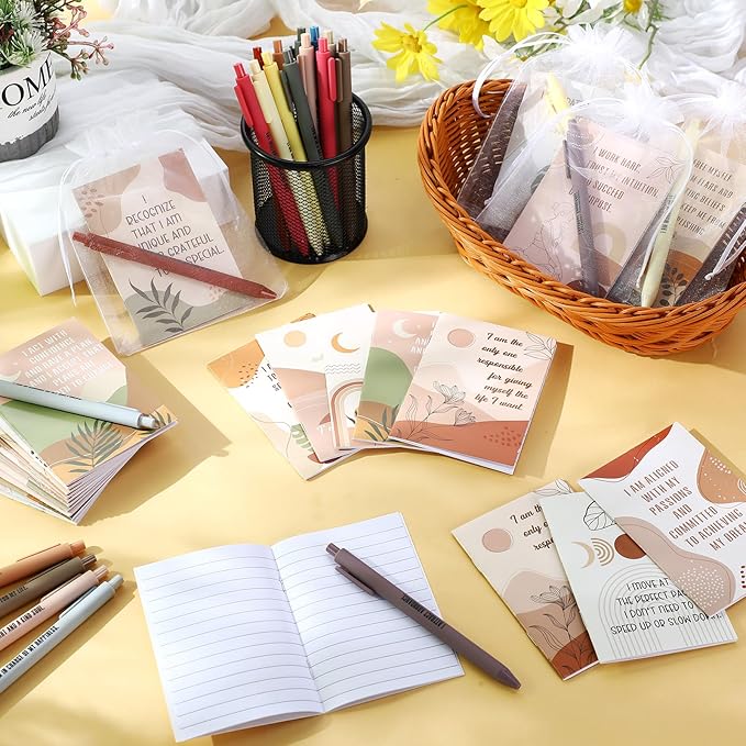 24 Set/48 Pcs Positive Affirmation Gift Set Gratitude Notebooks with Pens Small Bags Motivational Encouragement Notepads Daily Affirmations Journal for Women Stress Relief Self Care (Abstract)