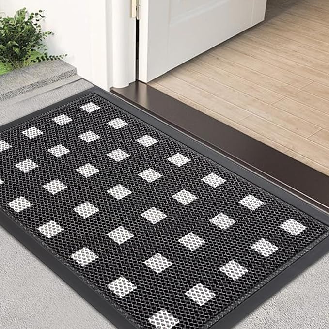 Front Door Mat Indoor/Outside Entrance 35"x24" Waterproof,Rubber Heavy Duty Outdoor Rug for Back Door Dirt Trapping,All Weather Entryway Mat,Black and White