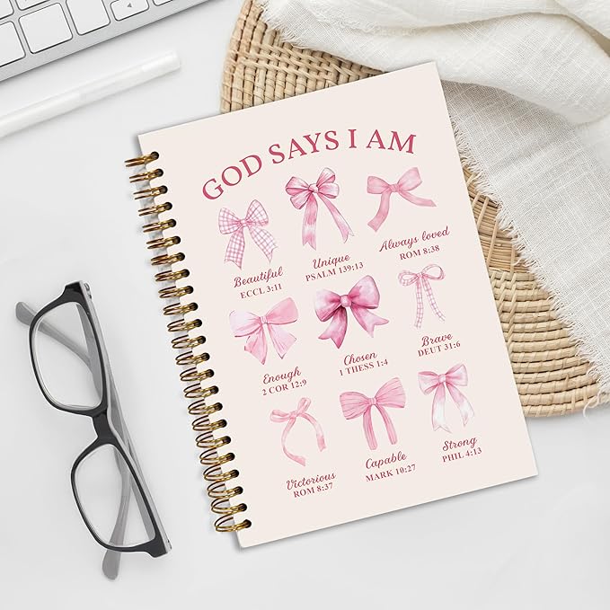Bible Notebook, A5 Spiral Christian Journal with Floral Pink Butterfly Notebook, Bible Verse-God Says You Are, Inspirational Notebooks for Women, Bible Study, Gift for Birthday Christmas