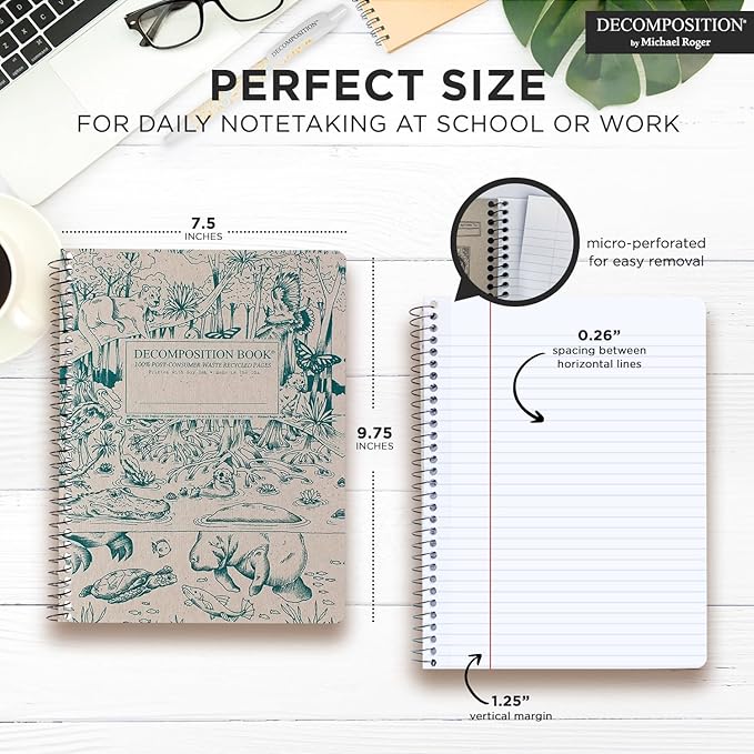 Decomposition Everglades College Ruled Spiral Notebook - 9.75 x 7.5 Journal with 160 Lined Pages - 100% Recycled Paper - Notebooks for School Supplies, Home & Office - Made in USA