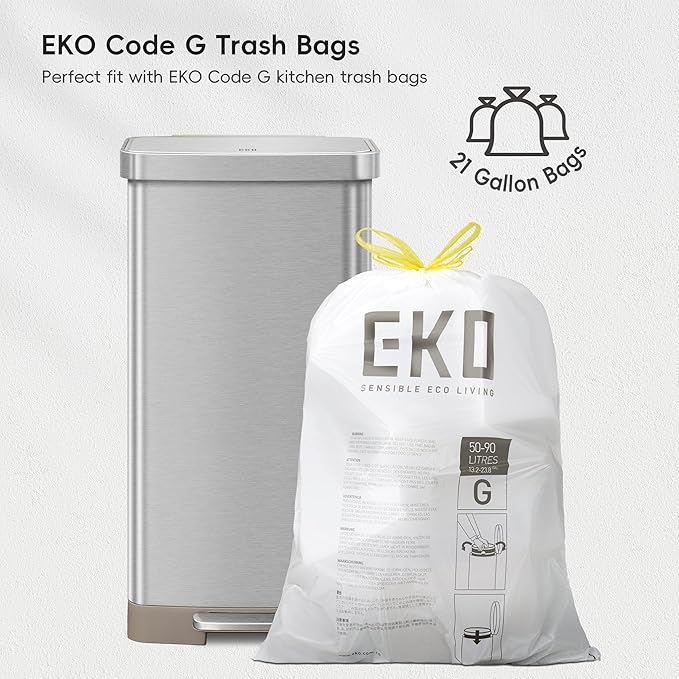 EKO Hudson Matte Stainless 75 Liter/20 Gallon Step Trash Can with Rear Trash Bag Storage Compartment