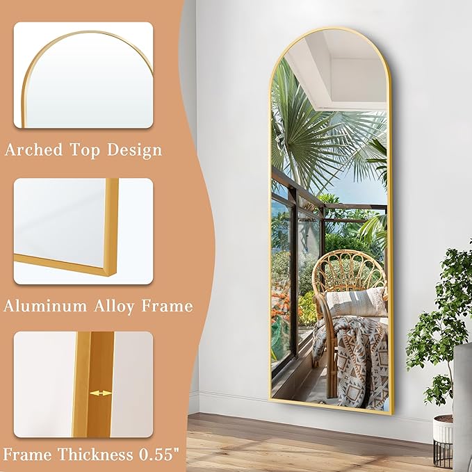 57"x20" Arched Full Length Mirror, Stand Up Mirror Full Length for Bedroom & Cloakroom, Gold