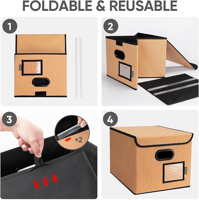 BALEINE File Organizer Box with Lid, Collapsible File Folder Organizer with Plastic Slide, Hanging File Folder Box for Office Document Storage (1 Pack, Orange)