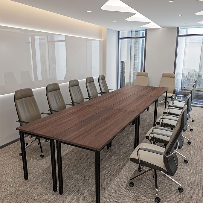 Bonzy Home Conference Tables 14ft Office Computer Desk for Meeting Room Study Writing Printer Table for 16 People Save Space Design Rustic Vintage Walnut 6PCS (165.3"x47.2"x29.5")