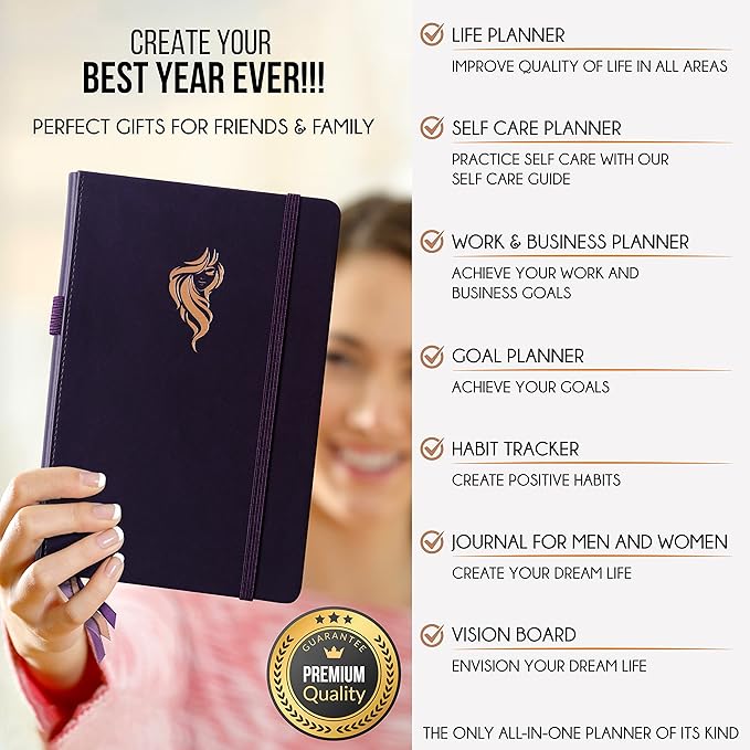 Hourly Planner - Undated Daily, Weekly & Monthly Planner with Budget Section | A 12 Month Journey to Increase Productivity & Happiness | Life Organizer & Gratitude Journal - Vertical Format