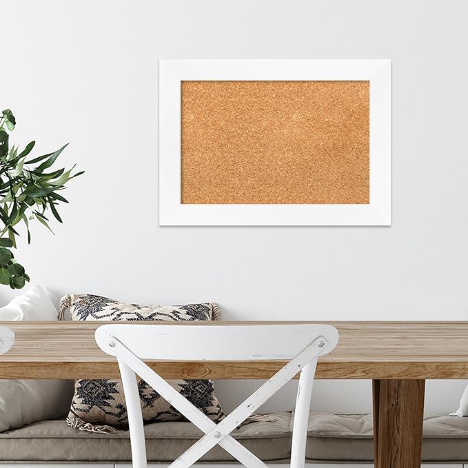 Amanti Art Natural Cork Board for Wall, 15x21 Vision Board with White Frame, Small Corkboard Office Decor for Home Organization, Modern Corkboard Pinboard to Display Items for Home Organization in