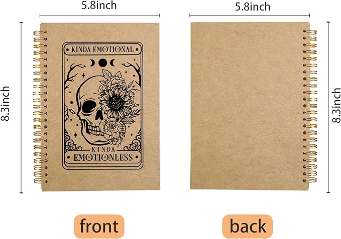 Floral Skull Notebook, Goth Gothic Notebook Journal, Witchy Journal, Goth Office Supplies, Spiral Notebook 5.5x8.3, Kinda Emotion Kinds Emotionless Kraft Paper