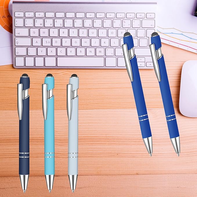 24 Pcs Blue Ink Ballpoint Pen with Stylus Tip 2 in 1 Ballpoint Pen 1.0 mm Blue Ink Metal Stylus Pen for Touch Screens Coworkers, Family, Colleagues, Office (Treasure Navy)