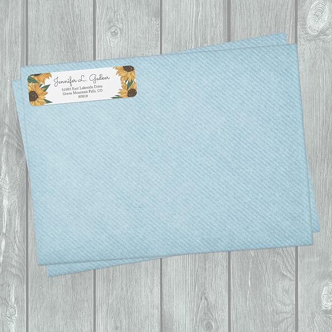 Illustrated Sunflower Rolled Address Labels/Roll of 500 Floral Garden Personalized Address Labels/Designer Return Address Stickers in Elegant Plastic Dispenser