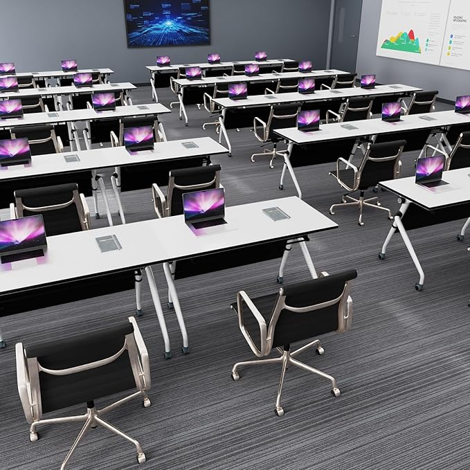 Conference Table, Folding Conference Room Tables, Mobile Training Tables with Silent Wheels, Large Rectangular Modular Seminar Table Office Computer Desks for Classroom White (10Pack L47.2in)
