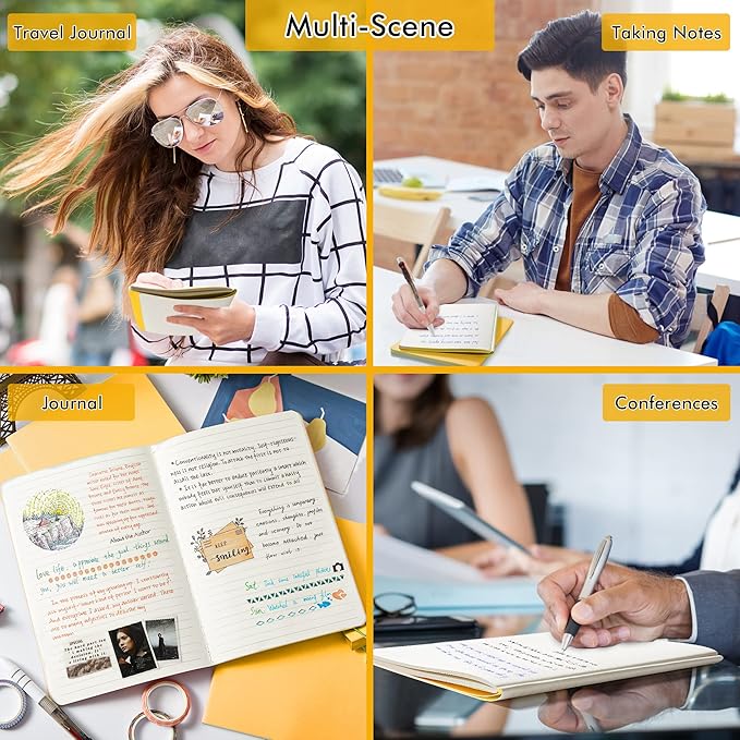 feela 8 Pack Soft Cover Journal Bulk, Notebooks College Ruled for Work, Lined Travel Journal for Women Men, Note Taking Notebook School Supplies Business Writing, 8.2” x 5.5”, A5, Yellow