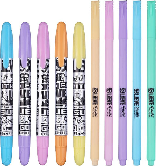 BLIEVE Aesthetic Highlighters and Gel Pens And Soft Tip, No Bleed Dry Fast Easy to Hold, for Bible Journaling Planner Notes School Office Supplies (Pastel, 10 Pack)
