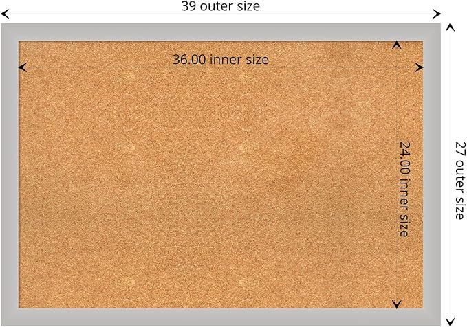 Amanti Art Natural Cork Board for Wall, 27x39 Vision Board with Silver Wood Frame, Large Corkboard Office Decor for Home Organization, Modern Contemporary Corkboard Pinboard to display items for home