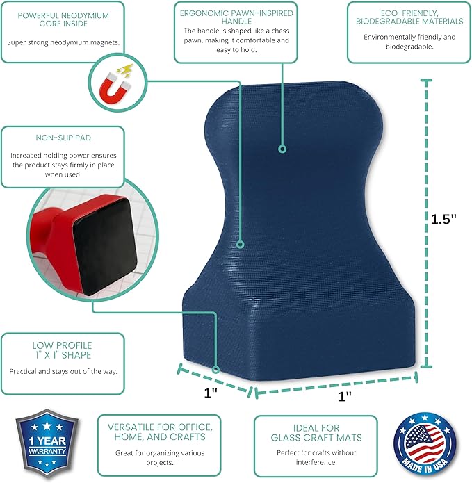 Glassboard Studio MiniPawn Magnet - Strong Neodymium Rare Earth Magnets for Fridge, Whiteboard, Locker & Magnetic Glassboards - Ideal for Crafting & Office Use - Strong Fridge Magnets (Navy Blue, 12)