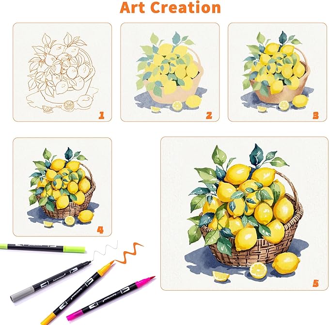 Dual Markers Brush Pens, 120 Coloring Pens for Adults – Premium Art Supplies for Kids & Adults, Perfect for Coloring Books, Hand Lettering, Calligraphy, and Drawing