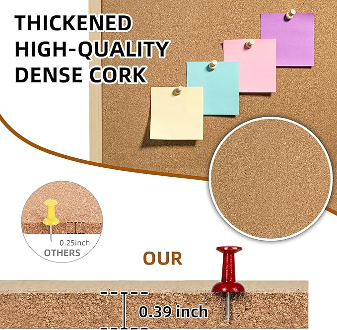 16” x 24” Cork Boards for Walls with Wooden Frame 1pack, Double Sided Office Board for Wall Organizer, Bulletins Board Decorative Hanging Pin Board for School, Home & Office, Notice Board Memo Board