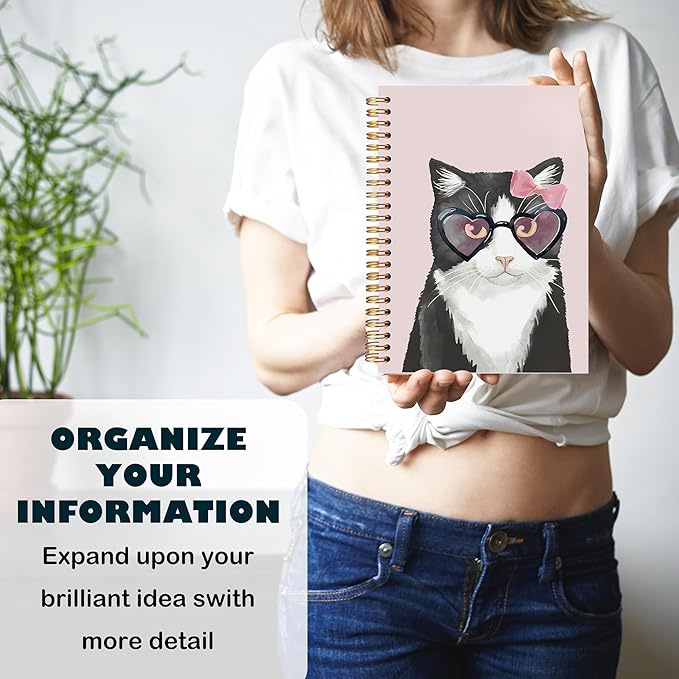 BearCake Black Cat Notebook,Cat Gifts for Women Cat Lovers,A black cat with glasses Cat Journal,Cute fun Black Cat Gifts,Cat Mom Gifts,Cat Lady Gifts,Cute Notebook,Hardcover Spiral Notebook 5.5x8.3