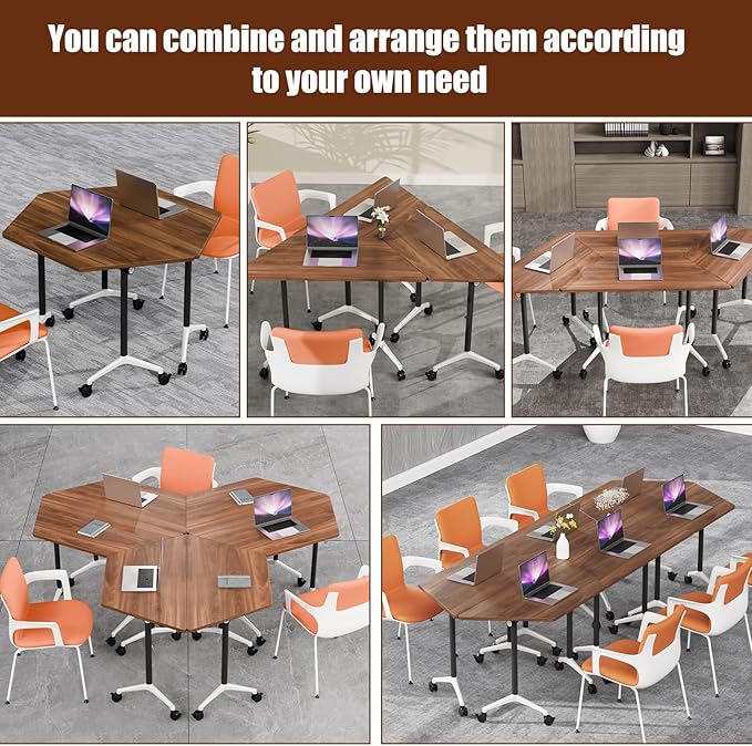 Conference Table, Folding Conference Desk Modern White, Seminar Table with Wheels, 2-10 People for Office, Meeting Break Room (6, 1915TXH, 47IN)