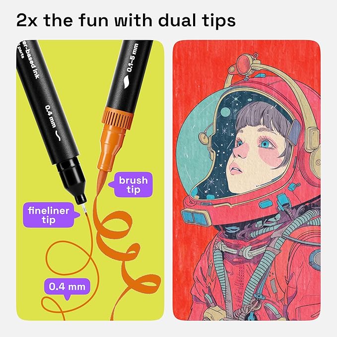 ARTISTRO 100 Brush Marker Pens Coloring Markers for Adults Brush Tip & 0.4mm Fineliner Pens Coloring Markers No Bleeding