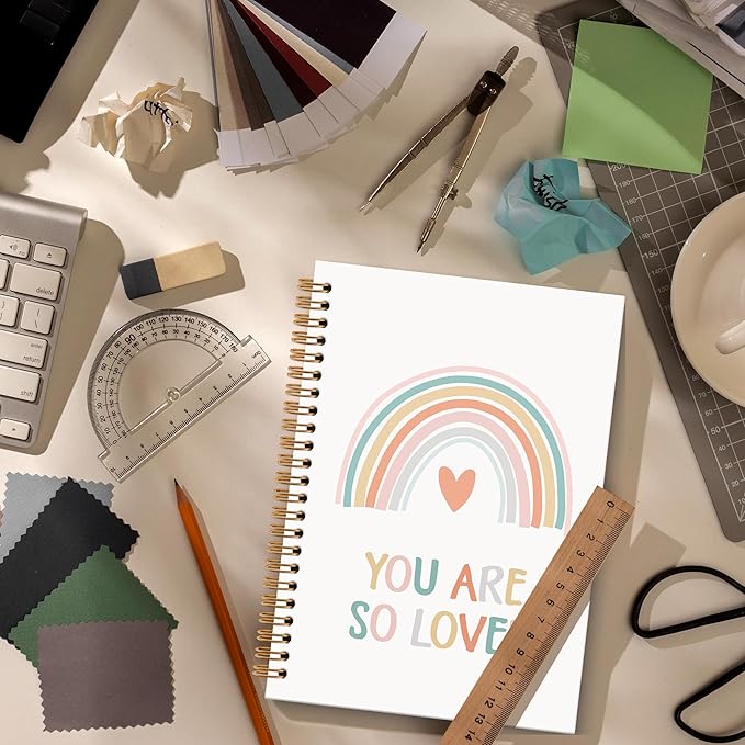 Boho Rainbow Notebook Journal - Inspiration Motivation Spiral Notebook, You are So Loved Notebooks Inspiration Gifts for Kids Girls Boys, Positive Gifts School Nursery Supplies, 6x8.2In