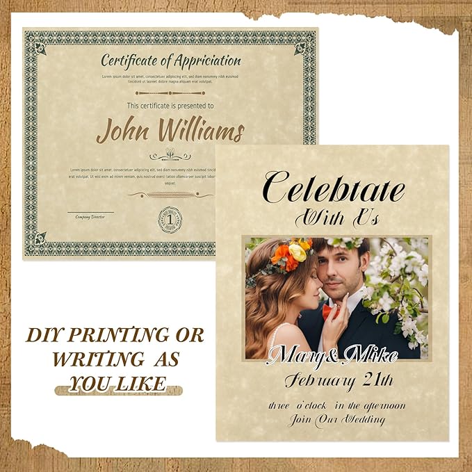 Epakh 200 Pcs Old Age Parchment Paper 8.5 x 11 Inch Standard Letter Vintage Colored Old Parchment Semblance Double Side Printing Paper (Fragrant Wood)