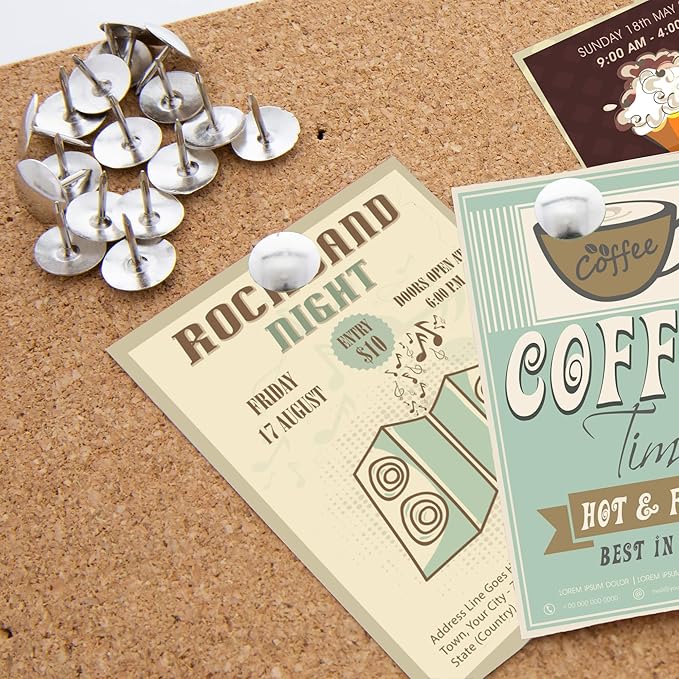 BAZIC Push Pins, Nickel Silver Flat Head Steel Point Thumb Tacks Pin for Cork Bulletin Board Map Posters Picture Office School (200/pack), 1-Pack…