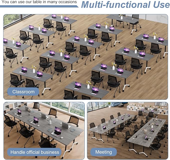 Folding Conference Table, Mobile Training Table for Office Conference, Modern Modular Rectangular Work Desk Meeting Seminar Work Tables with Caster Wheels, Large Breakroom Tables (6Pack L47.2in)