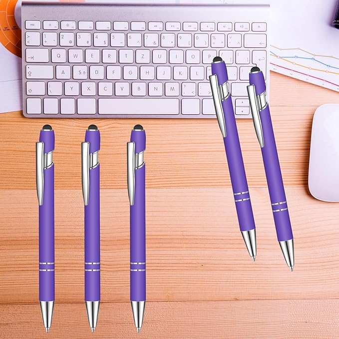 24 Pcs Blue Ink Ballpoint Pen with Stylus Tip 2 in 1 Ballpoint Pen 1.0 mm Blue Ink Metal Stylus Pen for Touch Screens Coworkers, Family, Colleagues, Office (Purple)