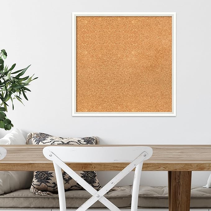 Amanti Art Natural Cork Board for Wall, 21x21 Vision Board with White Frame, Medium Corkboard Office Decor for Home Organization, Modern Corkboard Pinboard to Display Items for Home Organization in