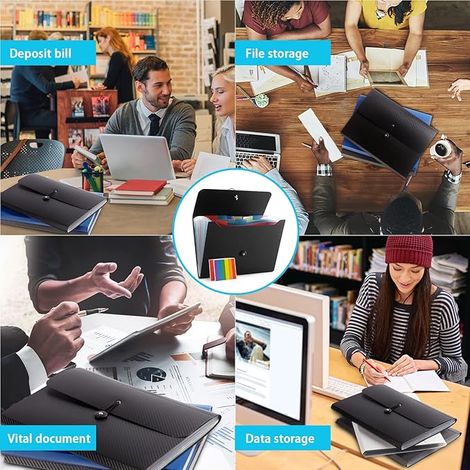 Expanding File Folder, 13 Pockets, Light Blue, Polypropylene for Work, School, Home, Office