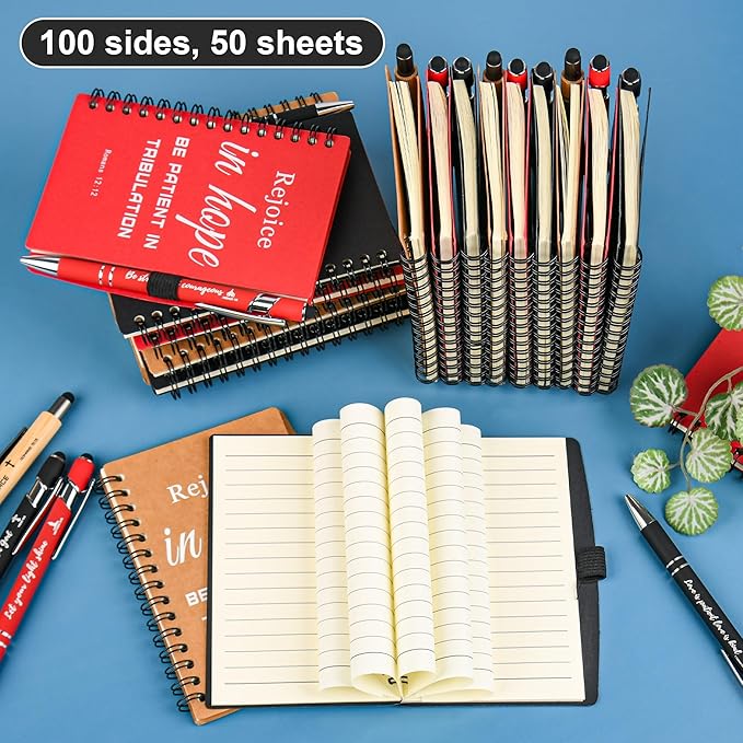 Christian Prayer Journal Spiral Notebooks Bulk with Pens - Small Notepads (4.13”x5.43”) - inspirational Gifts for Women men,Church Members & Bible Study Groups (30 sets multicolor)