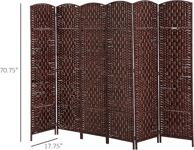 HOMCOM Room Divider 6 Panels Folding Privacy Screen 6FT Tall Portable Wicker Weave Partition Wall Divider for Bedroom Home Office, Brown