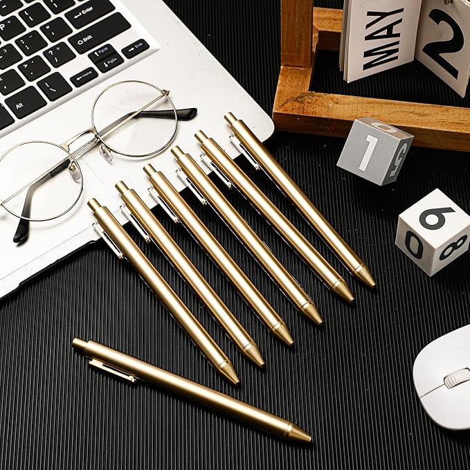 30 Pcs 30 Pcs Gold Slim Ballpoint Pens Bulk Golden Retractable Black Ink Medium Point (0.5mm) Smooth Metallic Color Writing Ballpoint Pens for Wedding Bridal Shower Business Office (Classic Style)