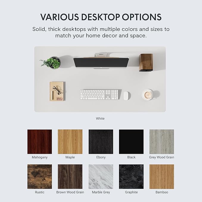 FLEXISPOT EN1 One-Piece Adjustable Height Desk 40 x 24 Inches Whole Piece Desktop Small Standing Desk for Small Space Electric Sit Stand Home Office Table (White Frame + White Desktop)