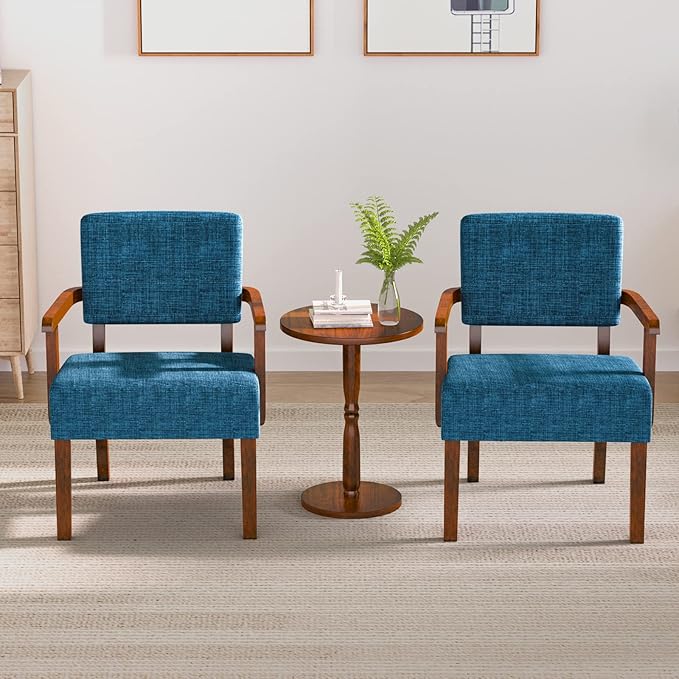 Accent Chair Set of 2 with Table, Living Room Chairs with Soft Seat and Armrests for Living Room Bedroom Reading Room Waiting Room, Lake Blue (AC01)